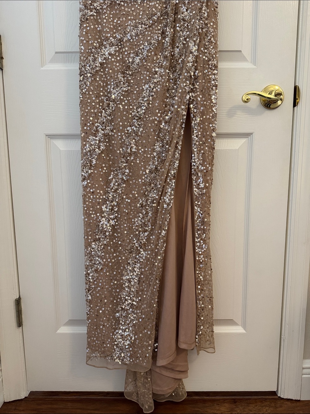 Mac Duggal 5619 Beige Embellished Illusion High Neck Cap Sleeve Gown Size 8 NWT - Picture 7 of 11